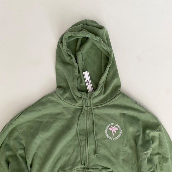 PINK Victoria's Secret Sweatshirt Hooded Sweater Hoodie Green Print Full Zip Nwt - Picture 2 of 4